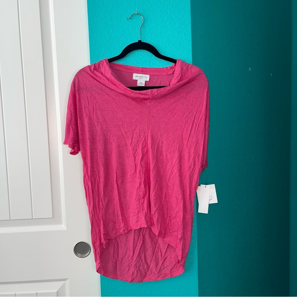 Liz Claiborne Hot Pink Short Sleeve High-Low Top